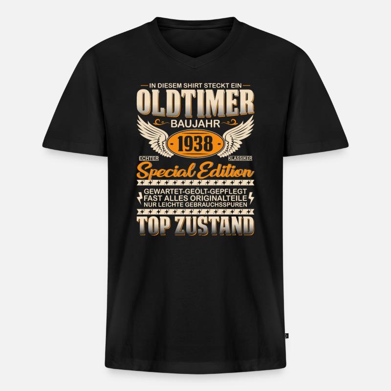 1938 Oldtimer Geschenk - Männer Premium Bio T-Shirt mit V-Ausschnitt - Schwarz