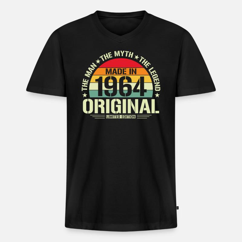 Einzigartig 1964 - Männer Premium Bio T-Shirt mit V-Ausschnitt - Schwarz