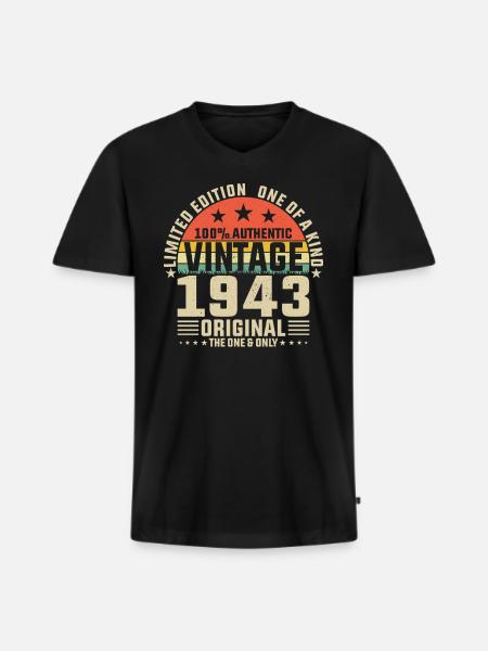 1943 - 80 Years Legendary - Men's Premium Organic T-shirt with V-neck - black