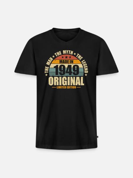 1949 Birthday - Men's Premium Organic T-shirt with V-neck - black