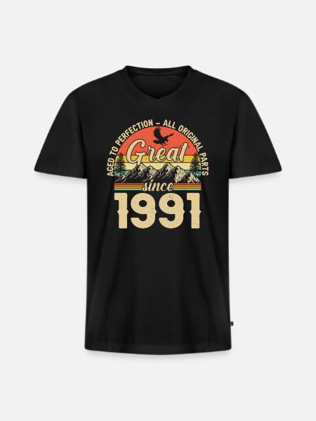 1991 - Un millésime Millésime - T-shirt encolure en V Premium bio Homme - noir