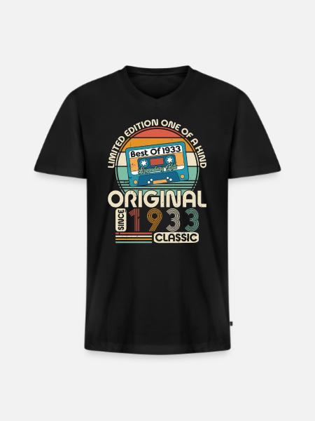 Millésime 1933 Anniversaire - T-shirt encolure en V Premium bio Homme - noir