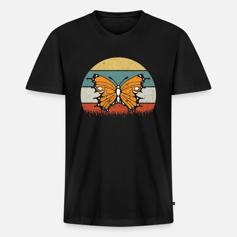Retro Monarchs Sunset - Monarchfalter - Männer Premium Bio T-Shirt mit V-Ausschnitt - Schwarz