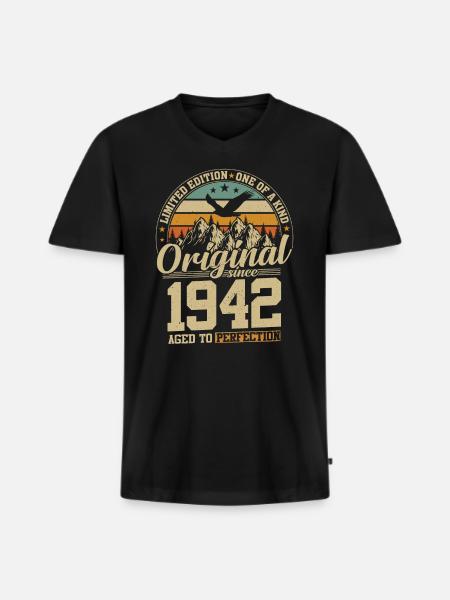 Birthday Joy '42 - Men's Premium Organic T-shirt with V-neck - black