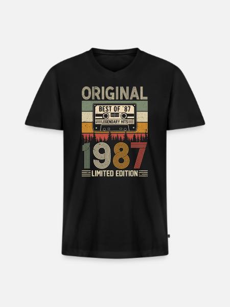 Millésime 1987 Anniversaire - T-shirt encolure en V Premium bio Homme - noir
