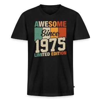 Millésime 1975 Légendes - T-shirt encolure en V Premium bio Homme - noir - Devant - Nico (187cm)