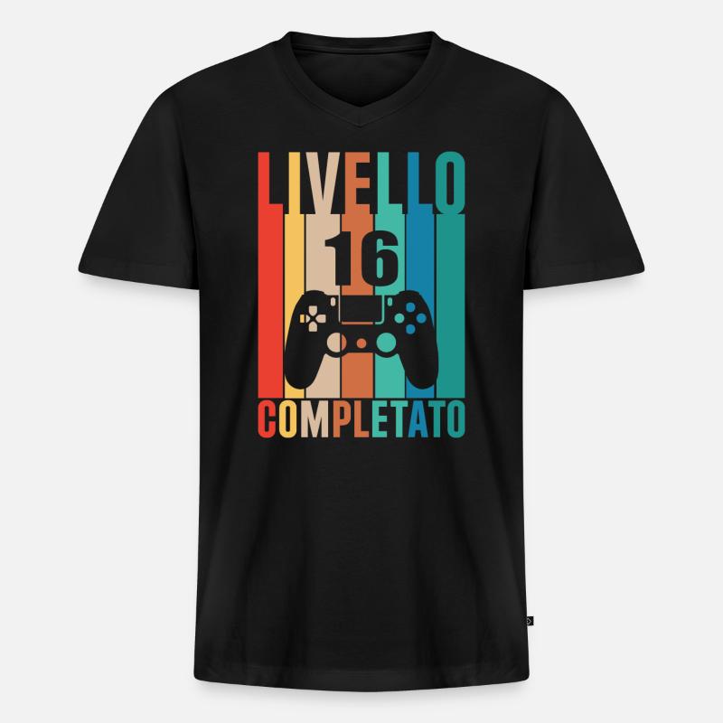 Stufe 16 - Männer Premium Bio T-Shirt mit V-Ausschnitt - Schwarz