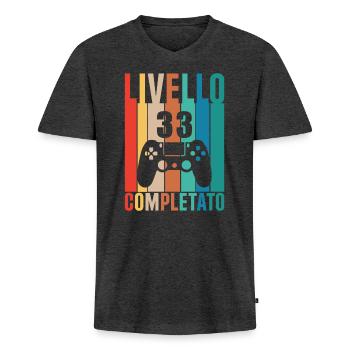 Niveau 33 - T-shirt encolure en V Premium bio Homme - anthracite chiné - Devant - Nico (187cm)