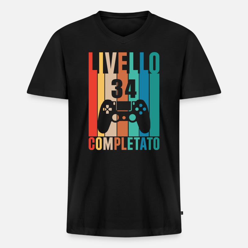 Stufe 34 - Männer Premium Bio T-Shirt mit V-Ausschnitt - Schwarz