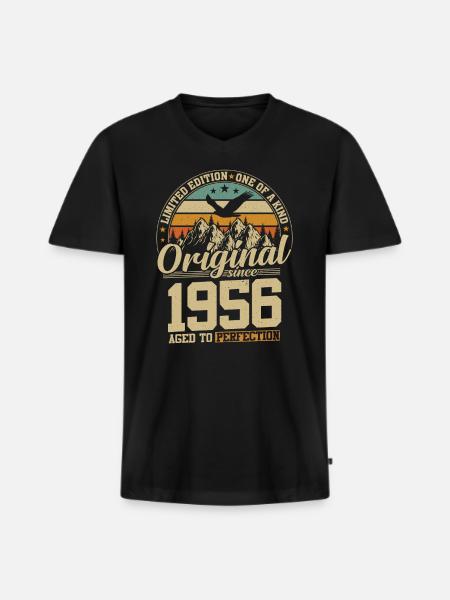 Vintage Vintage 1956 - 68 år Original - Ekologisk premium-T-shirt med V-ringning herr - svart