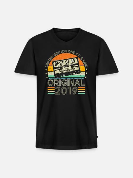 Millésime Anniversaire 2019 - T-shirt encolure en V Premium bio Homme - noir