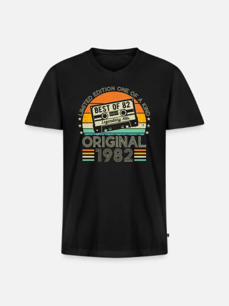 Retro Birthday Surprise 1982 - Men's Premium Organic T-shirt with V-neck - black
