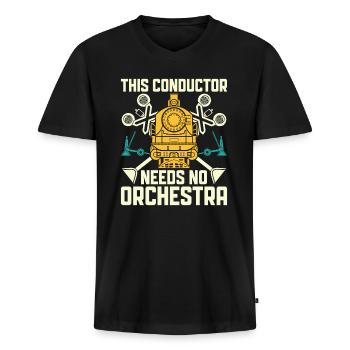This Conductor needs no Orchestra - Zugführer - Men's Premium Organic T-shirt with V-neck - black - Front - Nico (187cm)