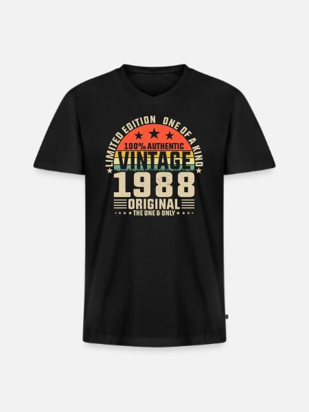 1988 - Men's Premium Organic T-shirt with V-neck - black