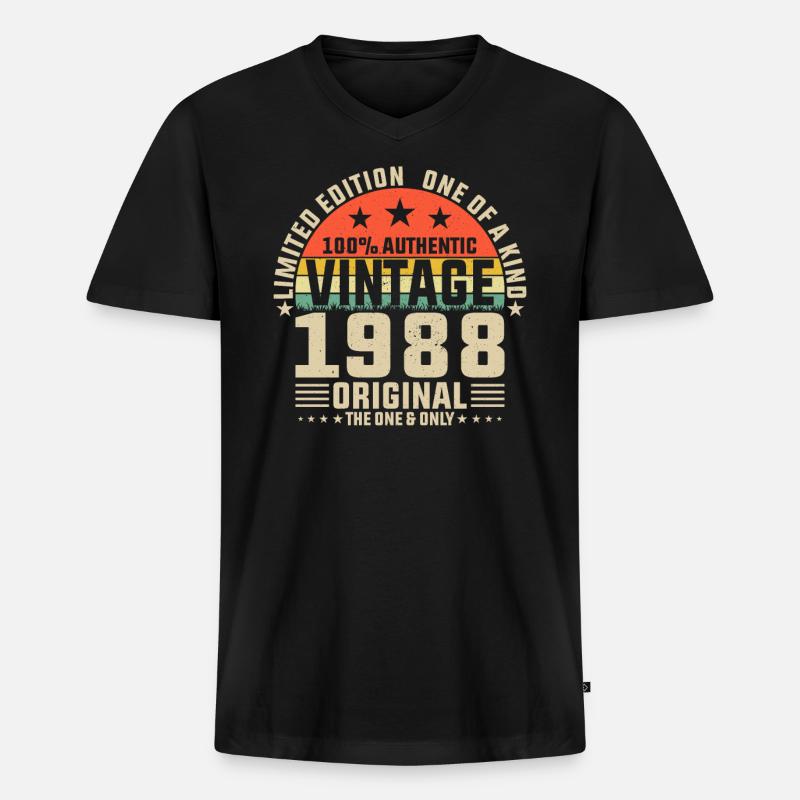 1988 - Männer Premium Bio T-Shirt mit V-Ausschnitt - Schwarz