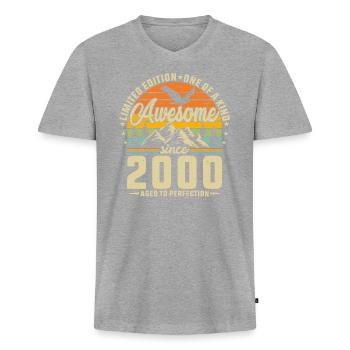Vintage 2000: Legendärer Geburtstag - Männer Premium Bio T-Shirt mit V-Ausschnitt - Grau meliert - Vorne