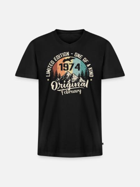 February 1974 - Gift February 1974 - Men's Premium Organic T-shirt with V-neck - black