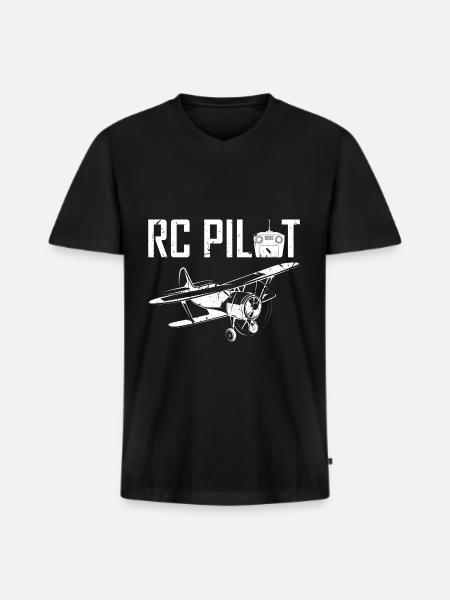 Plane RC Pilot - Männer Premium Bio T-Shirt mit V-Ausschnitt - Schwarz