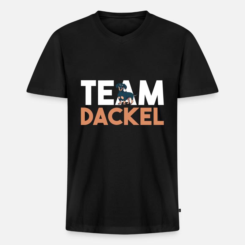 Hund Dackel - Männer Premium Bio T-Shirt mit V-Ausschnitt - Schwarz