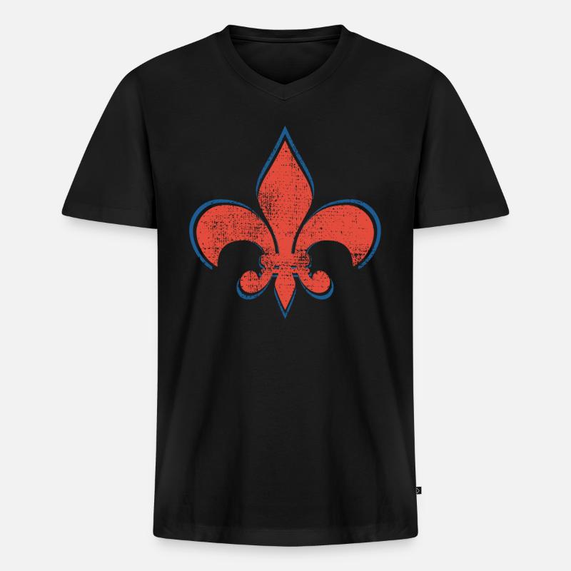 FLEUR DE LIS SHIRT - Männer Premium Bio T-Shirt mit V-Ausschnitt - Schwarz