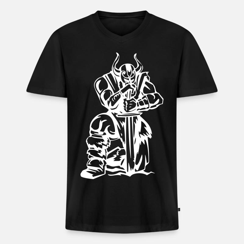 Wikinger Denkmal - Männer Premium Bio T-Shirt mit V-Ausschnitt - Schwarz