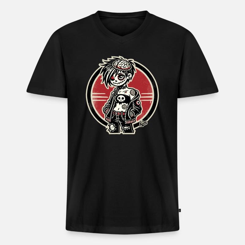 Cooles Emo-Zombie-Mädchen - Männer Premium Bio T-Shirt mit V-Ausschnitt - Schwarz