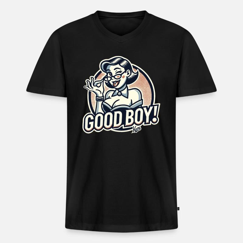 Schöne strenge Nerd-Dame: Braver Junge! - Männer Premium Bio T-Shirt mit V-Ausschnitt - Schwarz