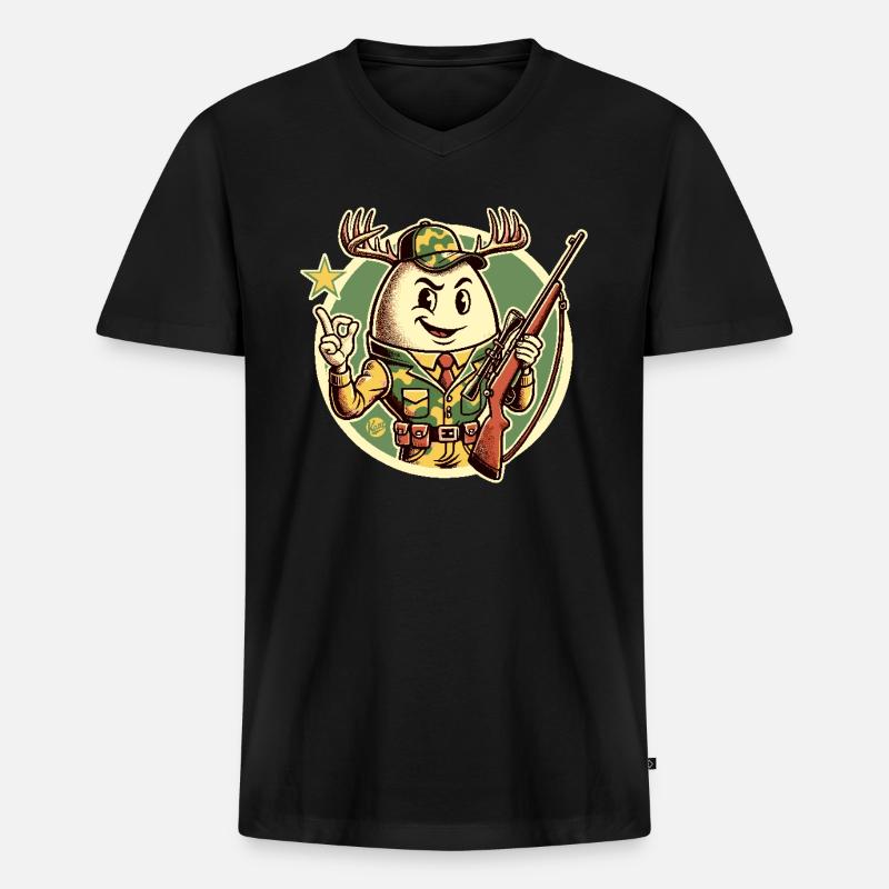 Jäger-Ei mit Hirschgeweih - Männer Premium Bio T-Shirt mit V-Ausschnitt - Schwarz