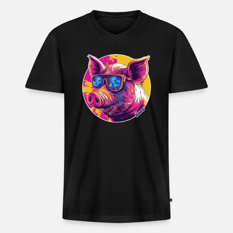 Cooles Schwein mit Sonnenbrille - Männer Premium Bio T-Shirt mit V-Ausschnitt - Schwarz