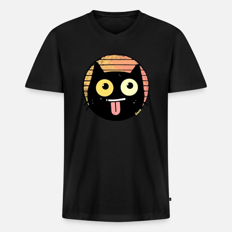 Freche Retro Katze - Männer Premium Bio T-Shirt mit V-Ausschnitt - Schwarz