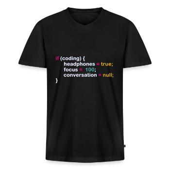 Programmeur humour code blague pour IExperten - T-shirt encolure en V Premium bio Homme - noir - Devant - Nico (187cm)