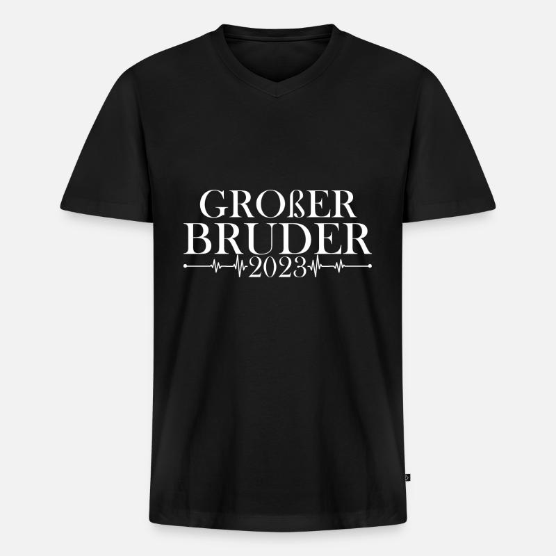 Bruder 2023 Schwanger Werdender Bruder - Männer Premium Bio T-Shirt mit V-Ausschnitt - Schwarz