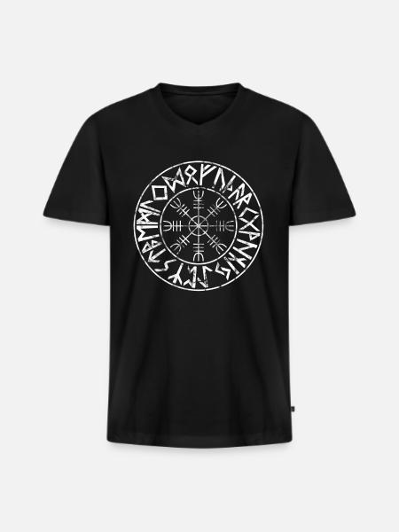 Helm of Awe Viking terror runes characters - Men's Premium Organic T-shirt with V-neck - black
