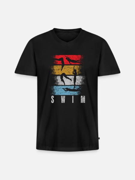 Moniteur de natation rétro - T-shirt encolure en V Premium bio Homme - noir
