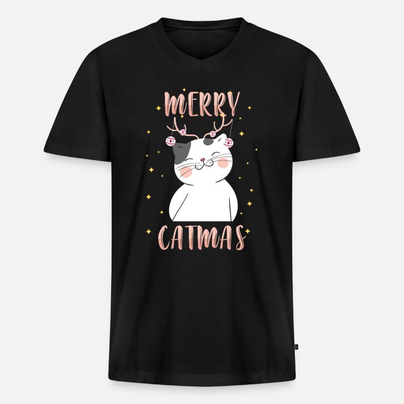 Weihnachten Katze Kater Heiligabend - Männer Premium Bio T-Shirt mit V-Ausschnitt - Schwarz