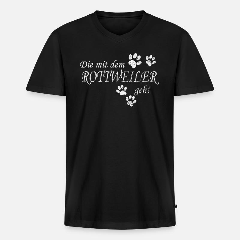Rottweiler Gassi - Männer Premium Bio T-Shirt mit V-Ausschnitt - Schwarz