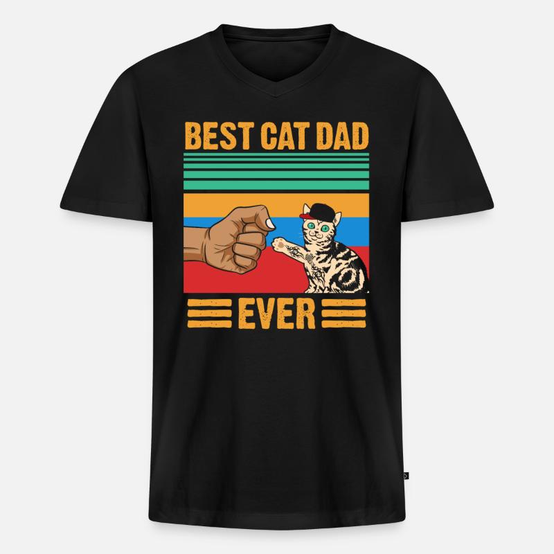 Best Cat Dad Ever - Männer Premium Bio T-Shirt mit V-Ausschnitt - Schwarz