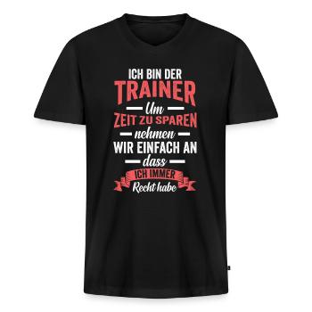 Fußball Trainer - Männer Premium Bio T-Shirt mit V-Ausschnitt - Schwarz - Vorne - Nico (187cm)