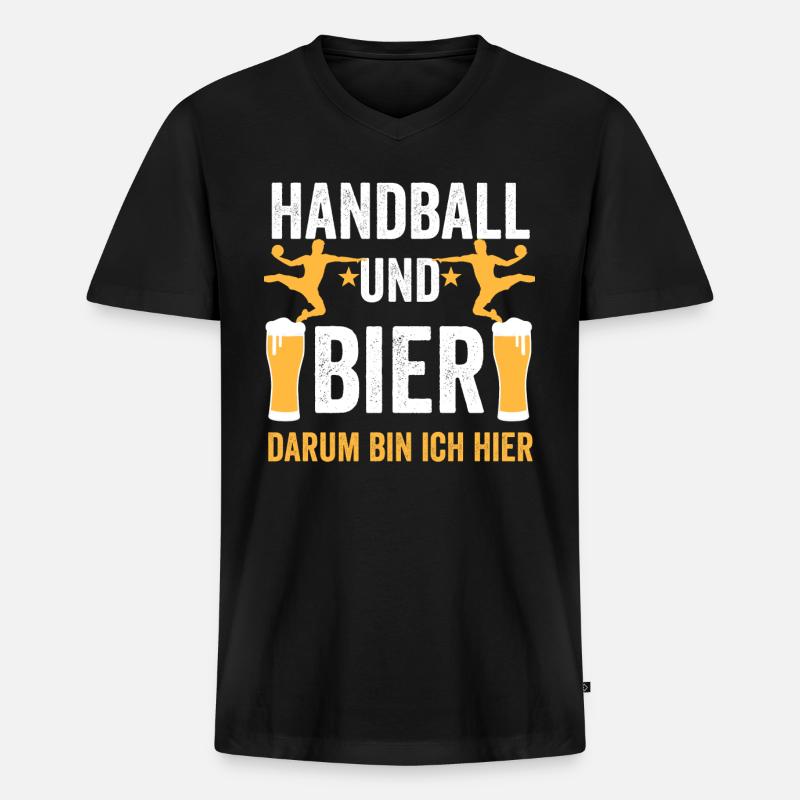 Handball Bier - Männer Premium Bio T-Shirt mit V-Ausschnitt - Schwarz