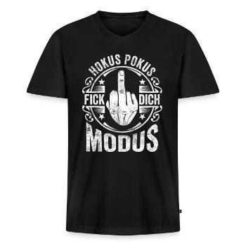 Mittelginger Hokus Pokus Fick Dich Modus - Männer Premium Bio T-Shirt mit V-Ausschnitt - Schwarz - Vorne - Nico (187cm)