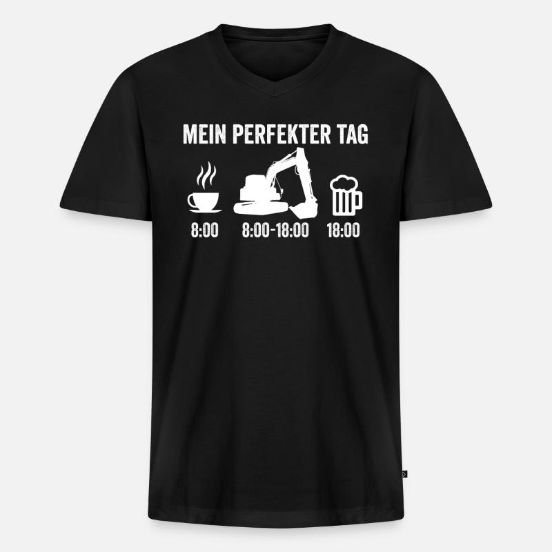 Bagger Bier Kaffee - Männer Premium Bio T-Shirt mit V-Ausschnitt - Schwarz
