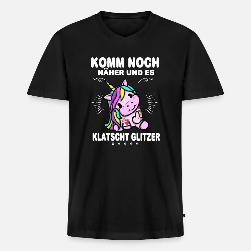 Einhorn Glitzer Aggressiv - Männer Premium Bio T-Shirt mit V-Ausschnitt - Schwarz