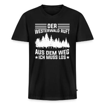 Wandern Wald Pfölzer Westerwälder Westerwald - Männer Premium Bio T-Shirt mit V-Ausschnitt - Schwarz - Vorne - Nico (187cm)