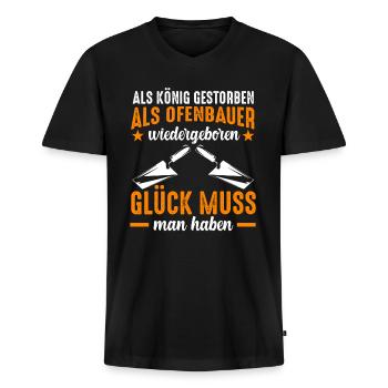 Ofenbauer Ofenbaumeister - Männer Premium Bio T-Shirt mit V-Ausschnitt - Schwarz - Vorne - Nico (187cm)