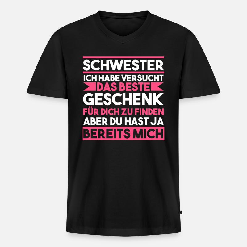 Schwester - Männer Premium Bio T-Shirt mit V-Ausschnitt - Schwarz