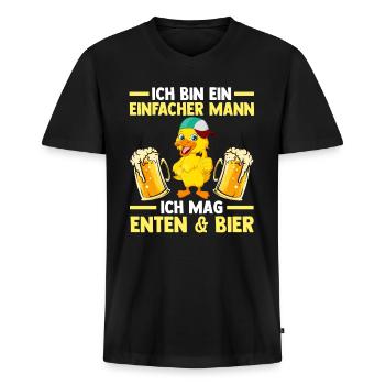 Ente Bier Enten - Männer Premium Bio T-Shirt mit V-Ausschnitt - Schwarz - Vorne - Nico (187cm)