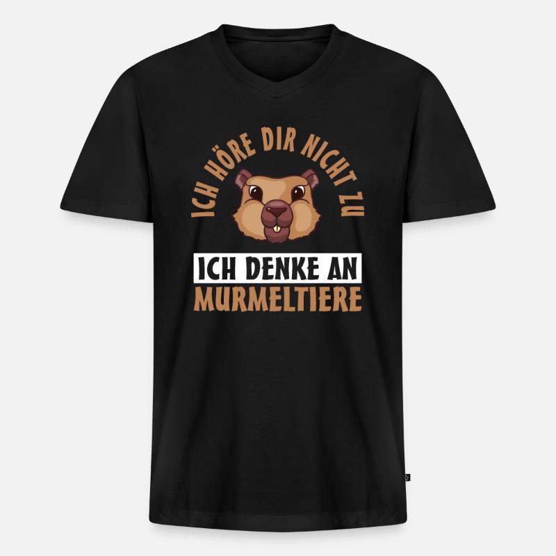 Murmeltier - Männer Premium Bio T-Shirt mit V-Ausschnitt - Schwarz