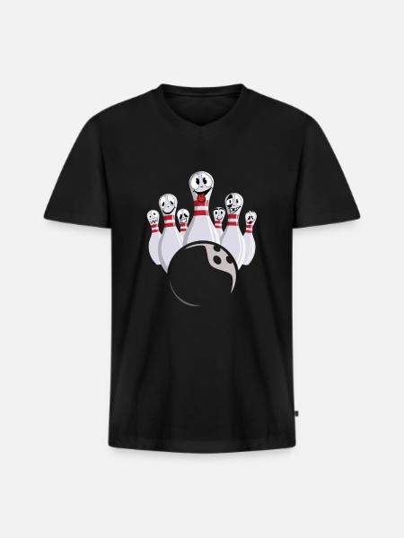 Bowling mit lachenden Bowling-Pins - Männer Premium Bio T-Shirt mit V-Ausschnitt - Schwarz