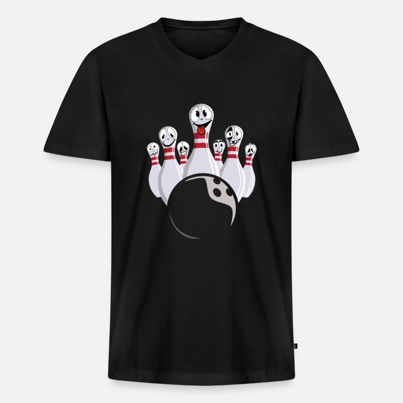 Bowling mit lachenden Bowling-Pins - Männer Premium Bio T-Shirt mit V-Ausschnitt - Schwarz