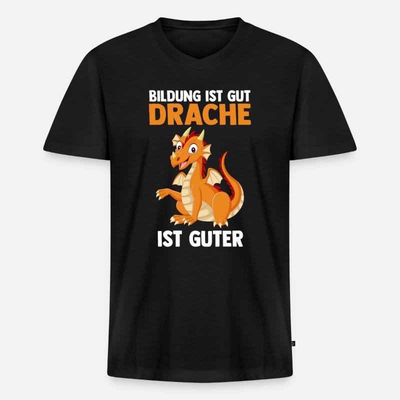 Drache Drachen - Männer Premium Bio T-Shirt mit V-Ausschnitt - Schwarz